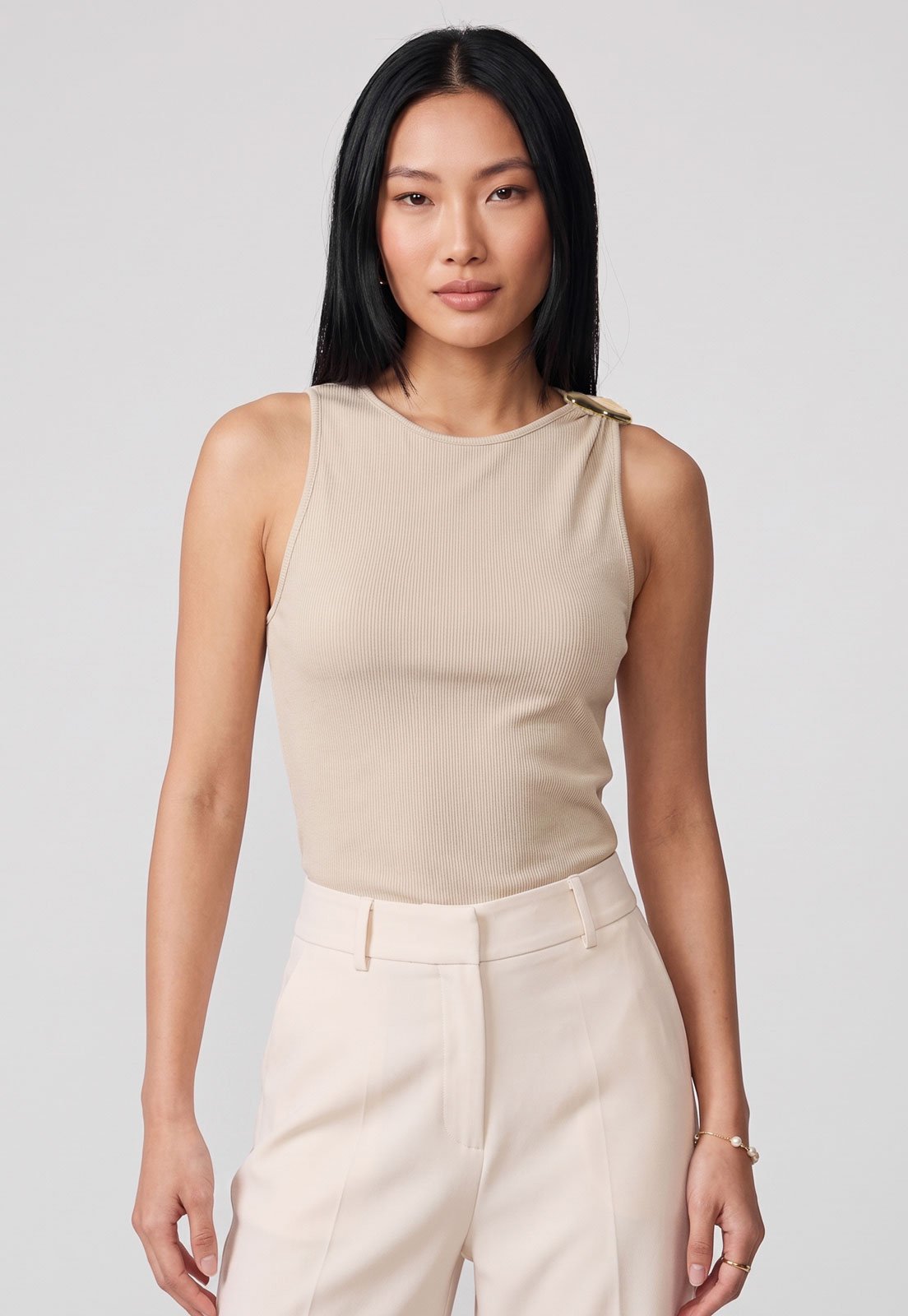 Blusa Feminina Lança Perfume Alças Largas Viscose Bege