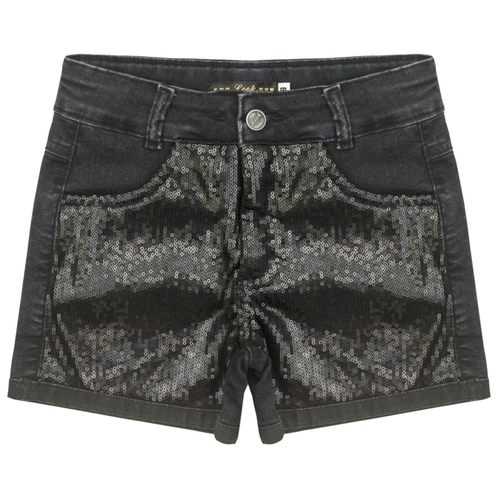 Infantil – Shorts Juvenil Look Jeans c/ Paetê Preto