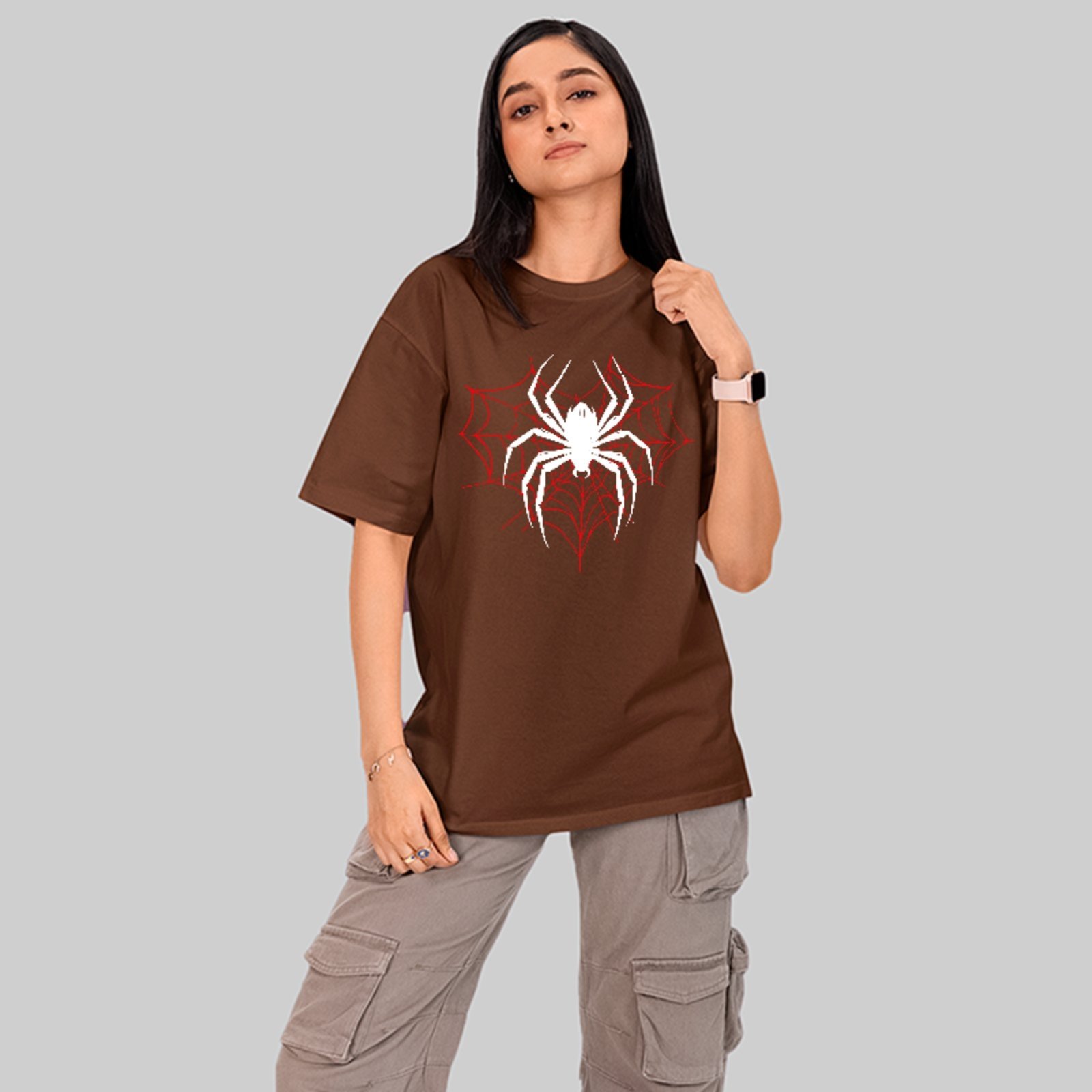 Camiseta Oversized Spider Man Web Dark Style Street Unissex Marrom