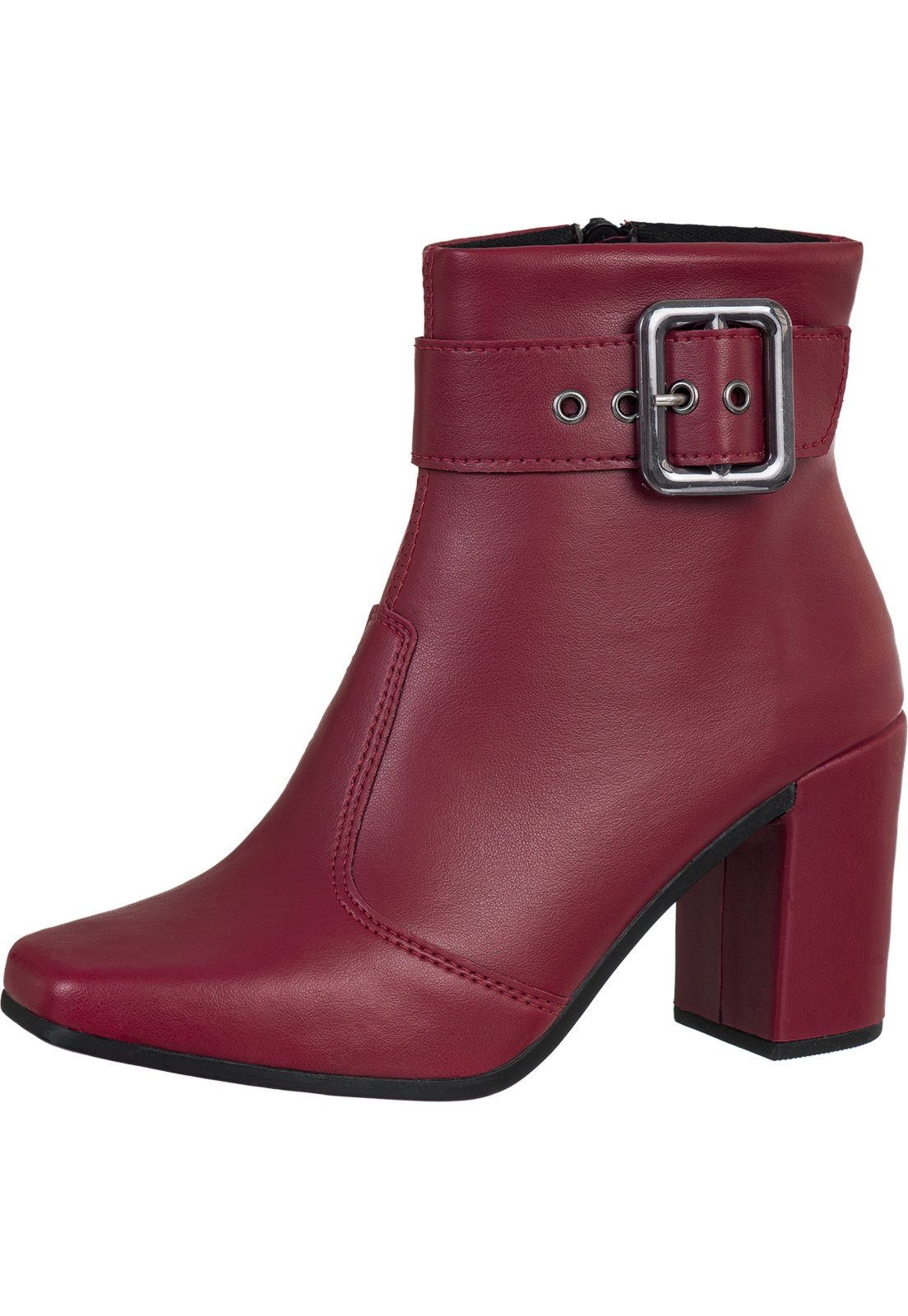 Bota GiGiL Bico Quadrado Salto Alto Fivela Vermelho