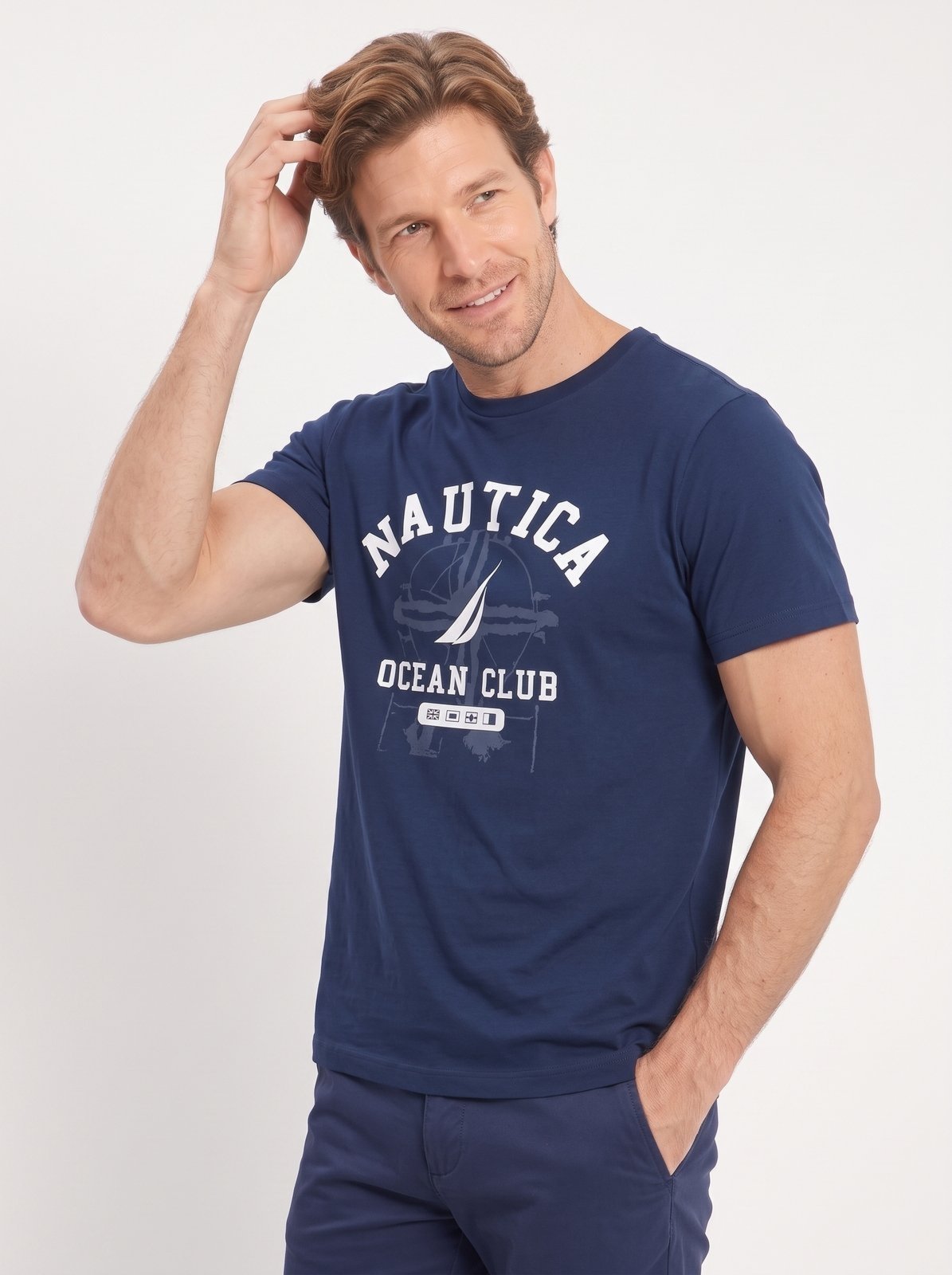 Camiseta Nautica Manga Curta Estampada Nautica Azul Marinho