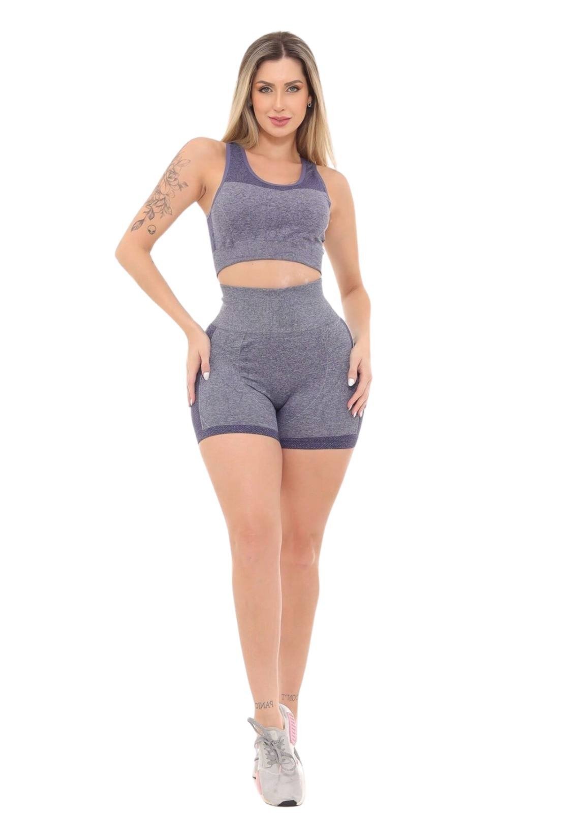 Conjunto Top e Shorts Fitness GARAIS MODA Azul Royal
