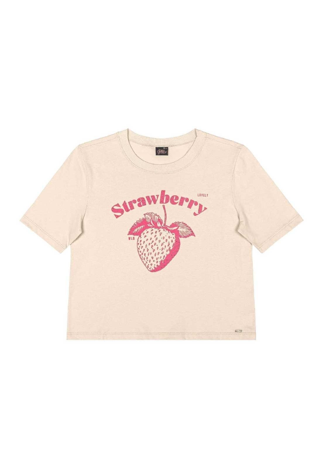 Vista 3 Infantil - Blusa de Morango Juvenil Gloss bege Gloss bege