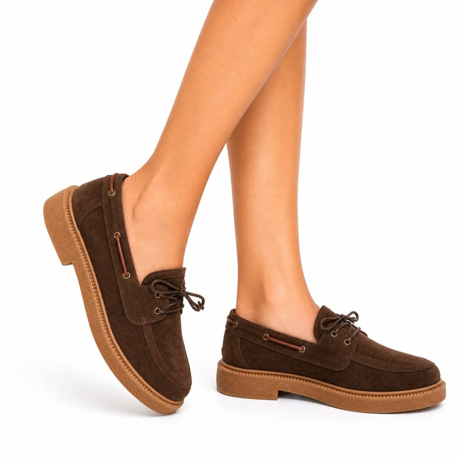 Mocassim Sete Sales De Amarrar Sapato Social Feminino Estilo 700 Camurça Marrom