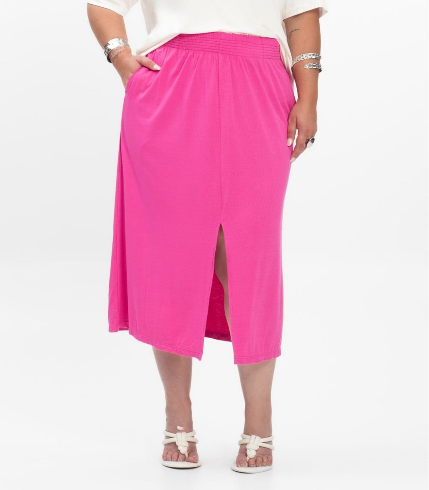 Vista 3 Saia Super Midi Feminina Plus Size Secret Glam bege Secret Glam bege
