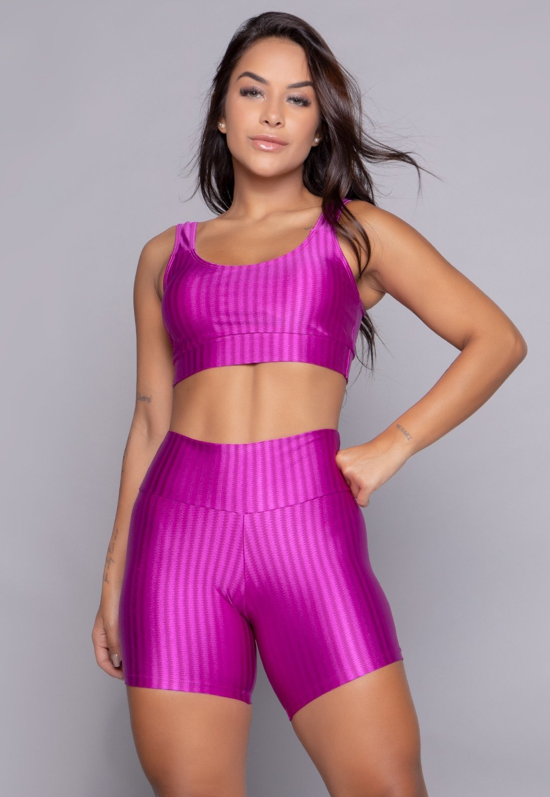 Conjunto Fitness Vekyo Top Bojo Removível e Short New Zig 3D Pink