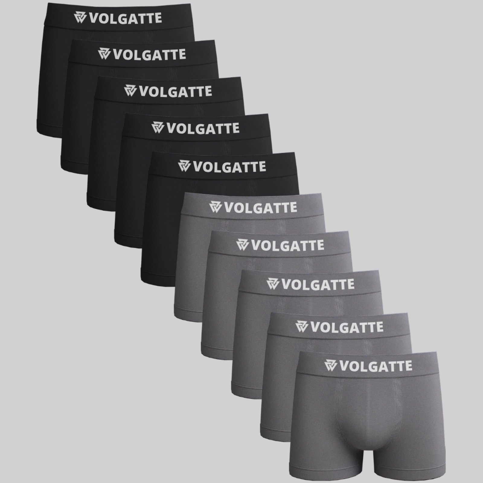 Volgatte – Kit 10 Cuecas Box Boxer Sem Costura Conforto Máximo Cores Preto e Cinza