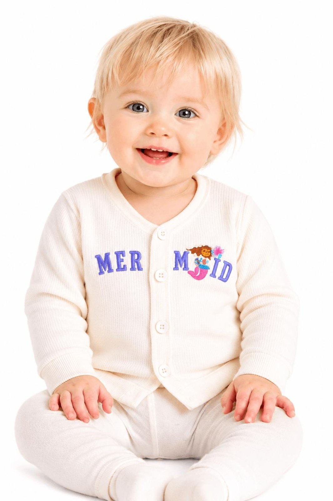 Infantil - Cardigan Menina Animadoras Subaquáticas Alphabeto Branco