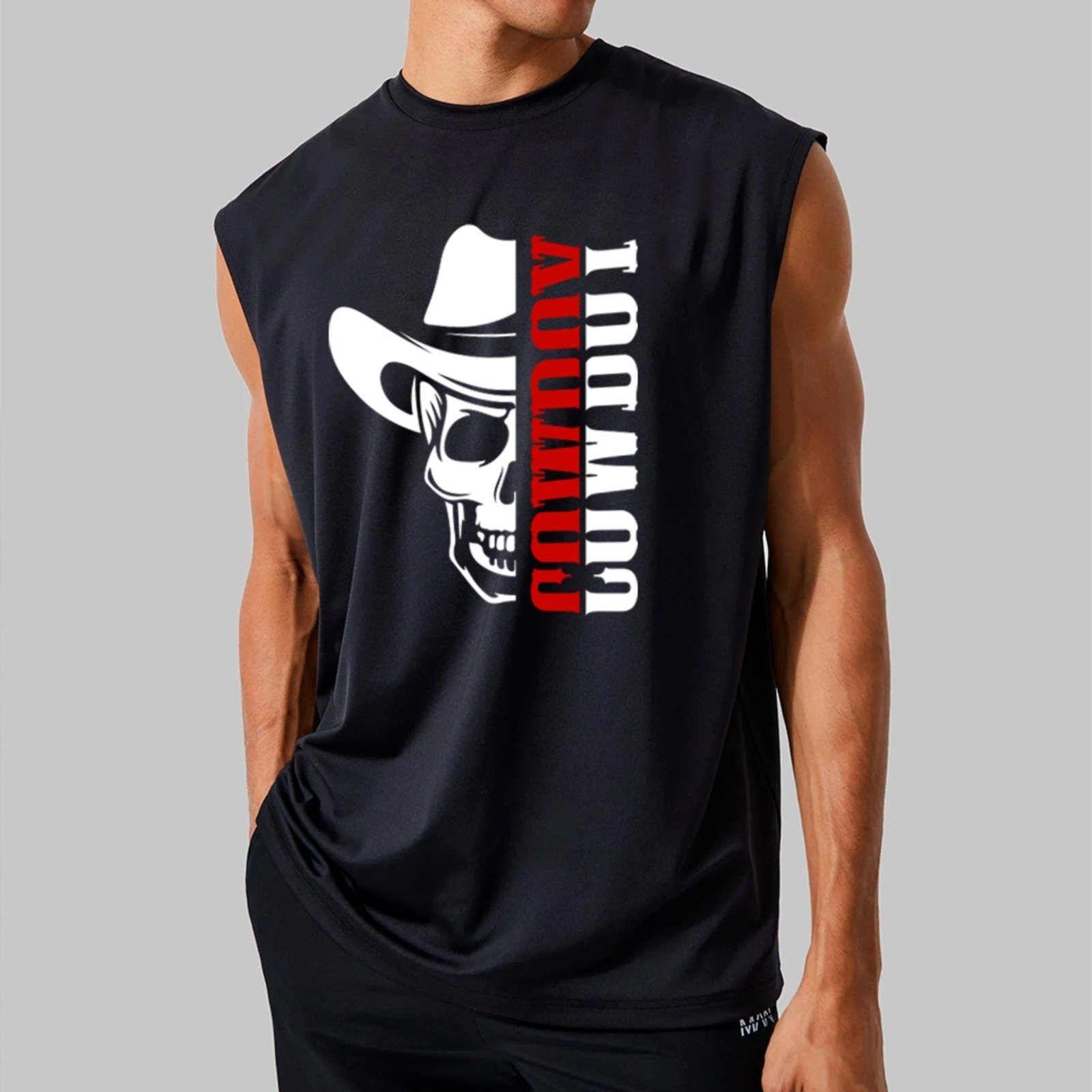 Camiseta Regata Machão Country Skull Visual Autêntico Cowboy Masculina Preto
