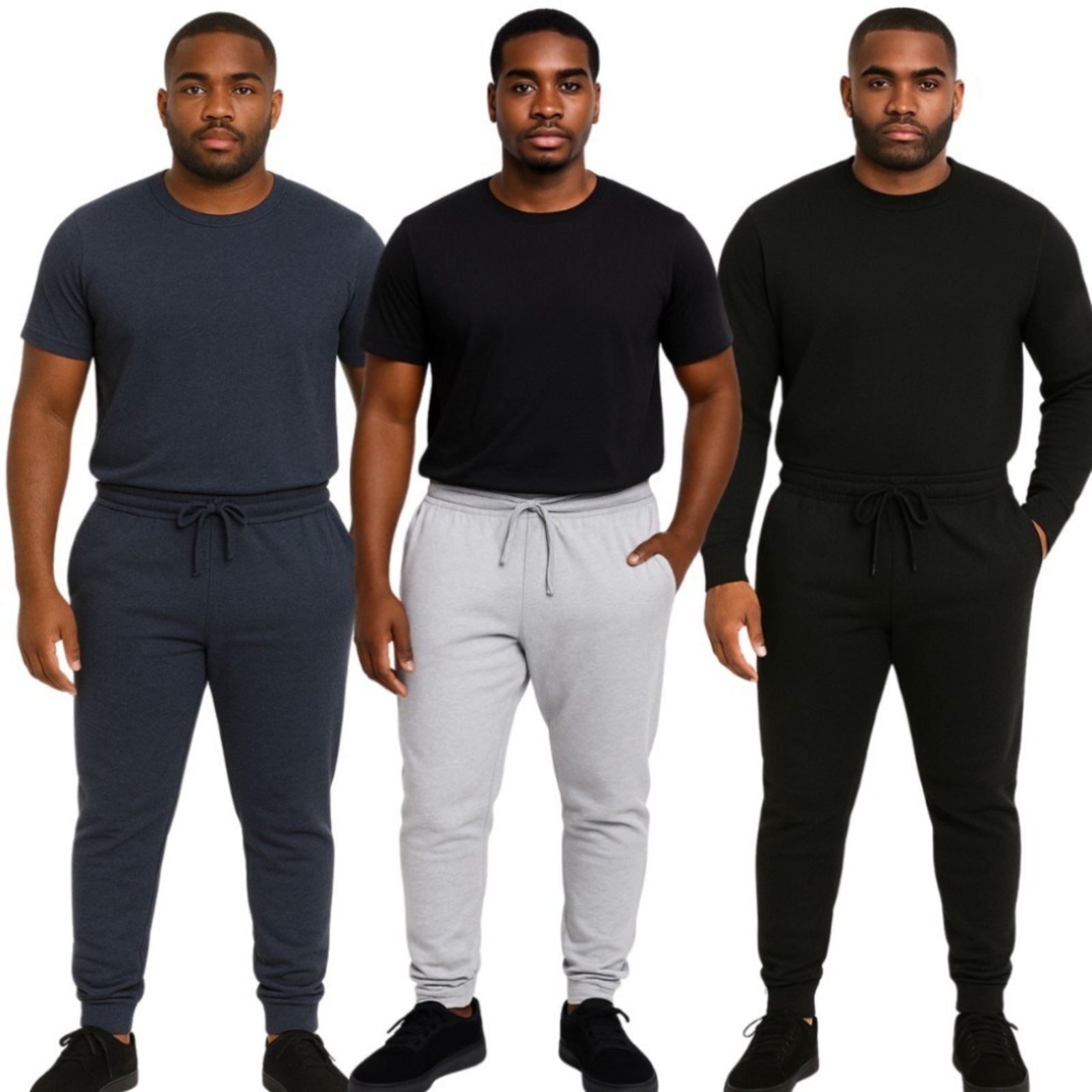 Kit 3 Calça Moletom Masculina Reflexo Íntimo Slim Jogger Com Bolso Cinza Claro Preto e Cinza Escuro