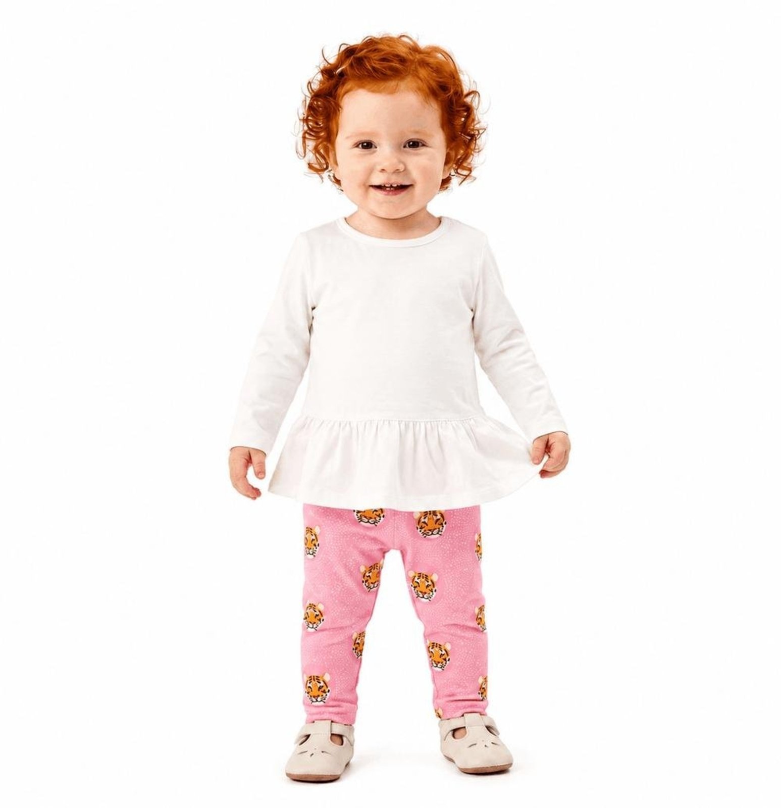 Infantil - Conjunto Menina Tigrinho Off White e Rosa Alphabeto