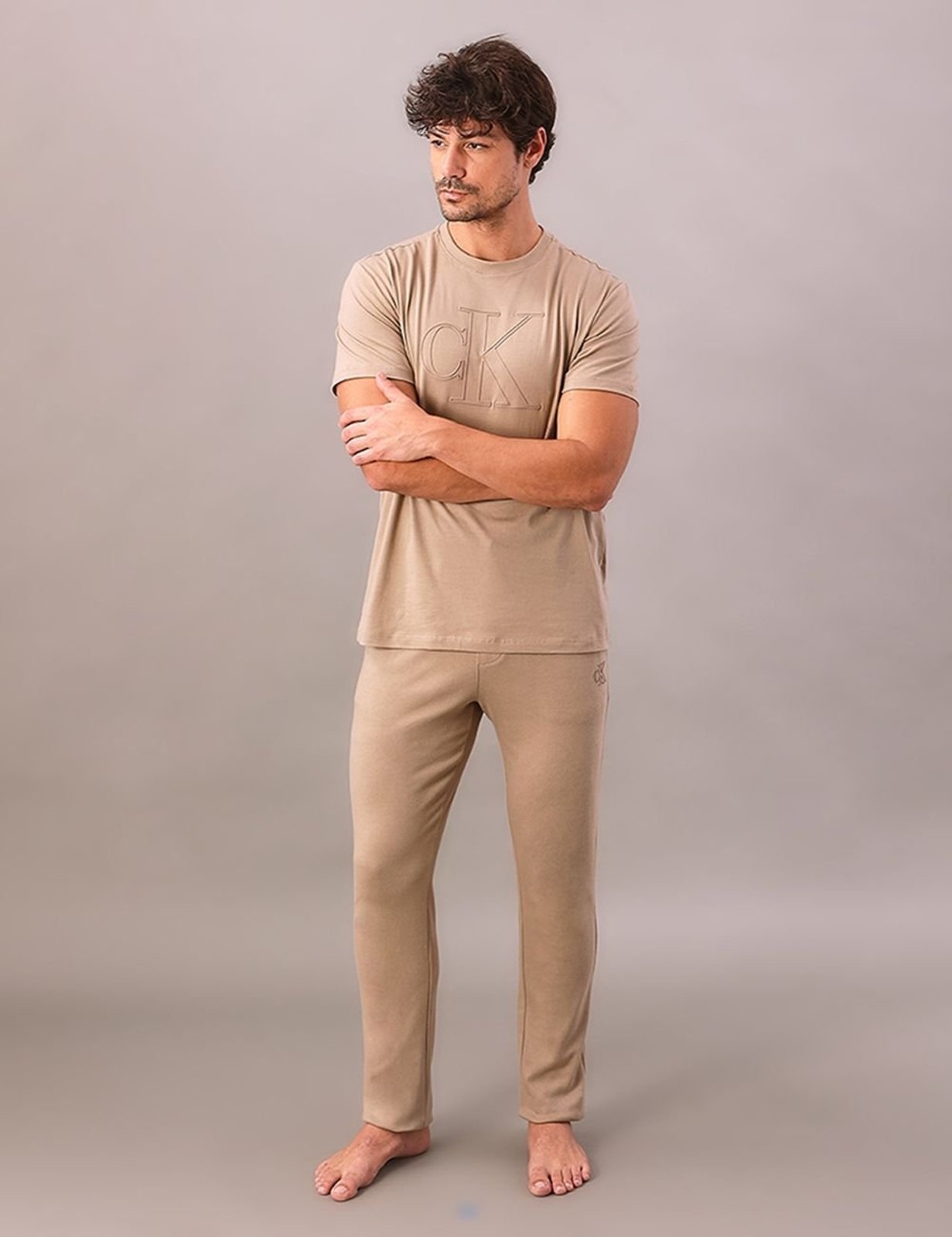 Calça Reta Masculino Bolsos Suedine - Caqui Medio Calvin Klein Jeans