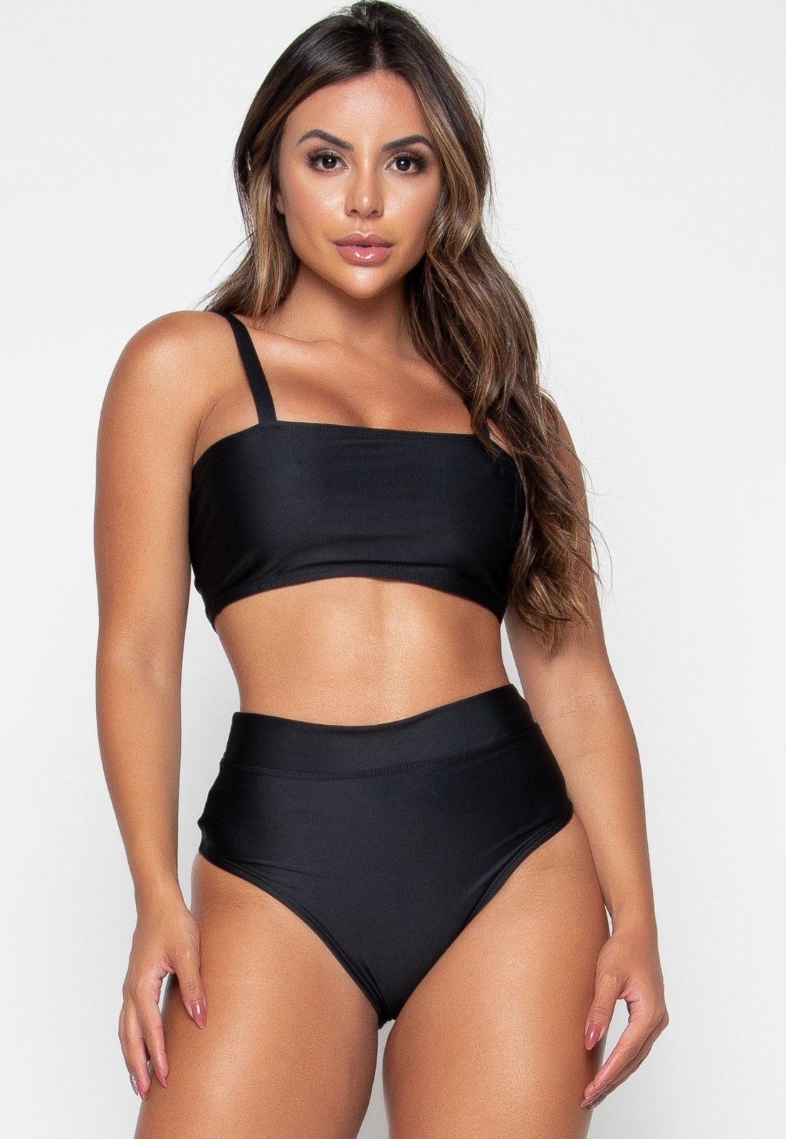Biquini Bravaa Store Top Faixa Cintura Alta Feminino Praia Verão 315 Preto