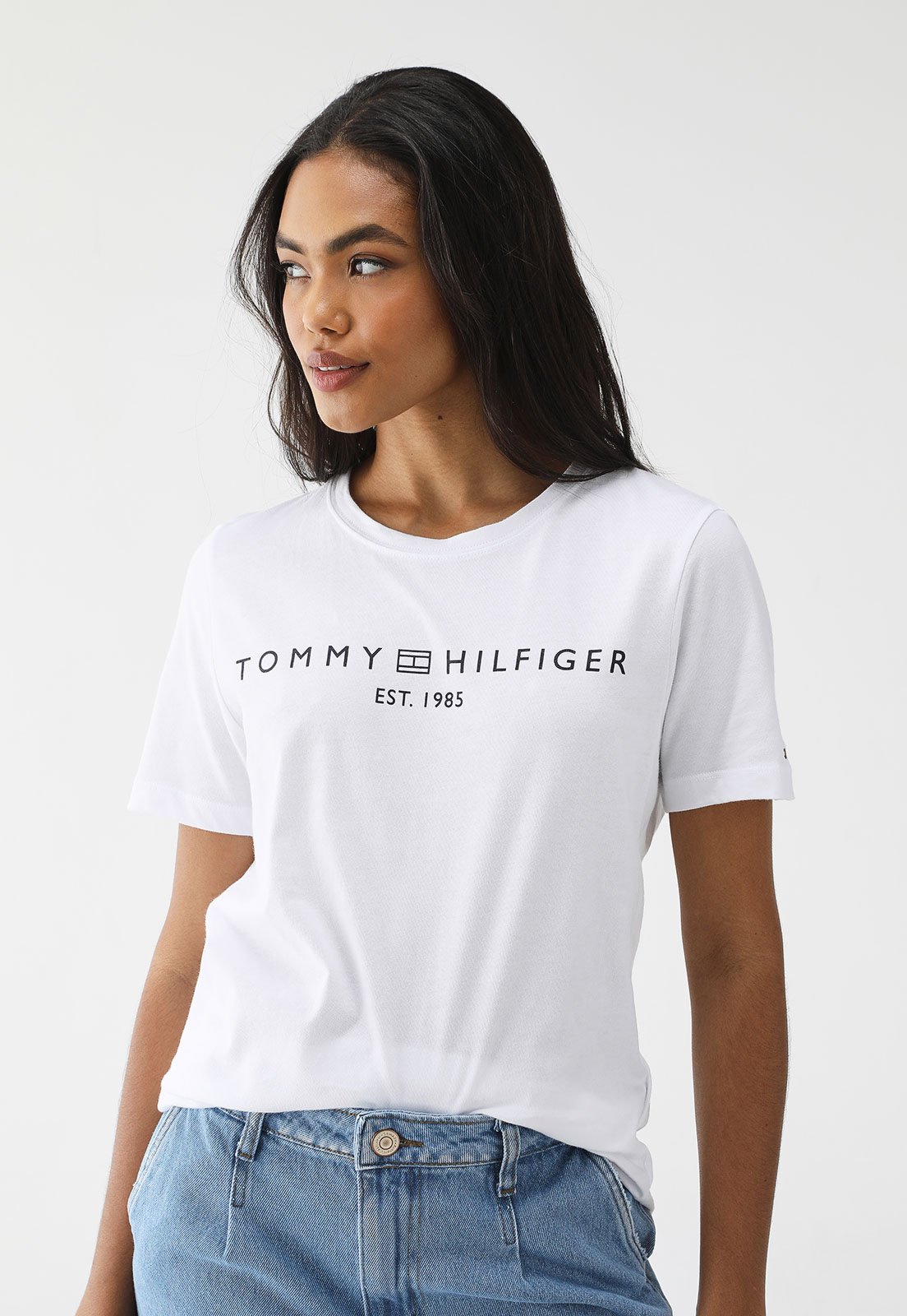 Camiseta Tommy Hilfiger Reta Logo Branca