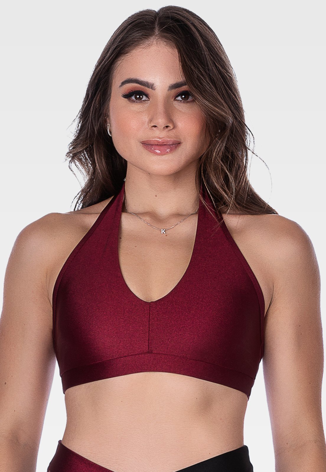 Top Fitness Frente Única com Decote Estiloso e Bojo RemovÍvel Summer Soul Bordô