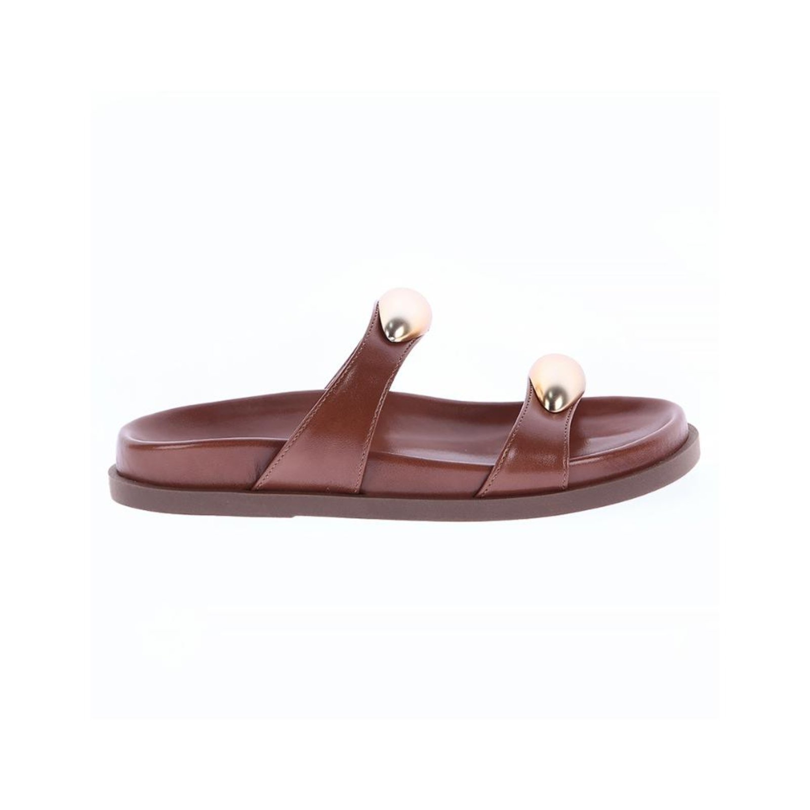 Lívia – Rasteira Feminina Caramelo com Detalhe Dourado Caramelo