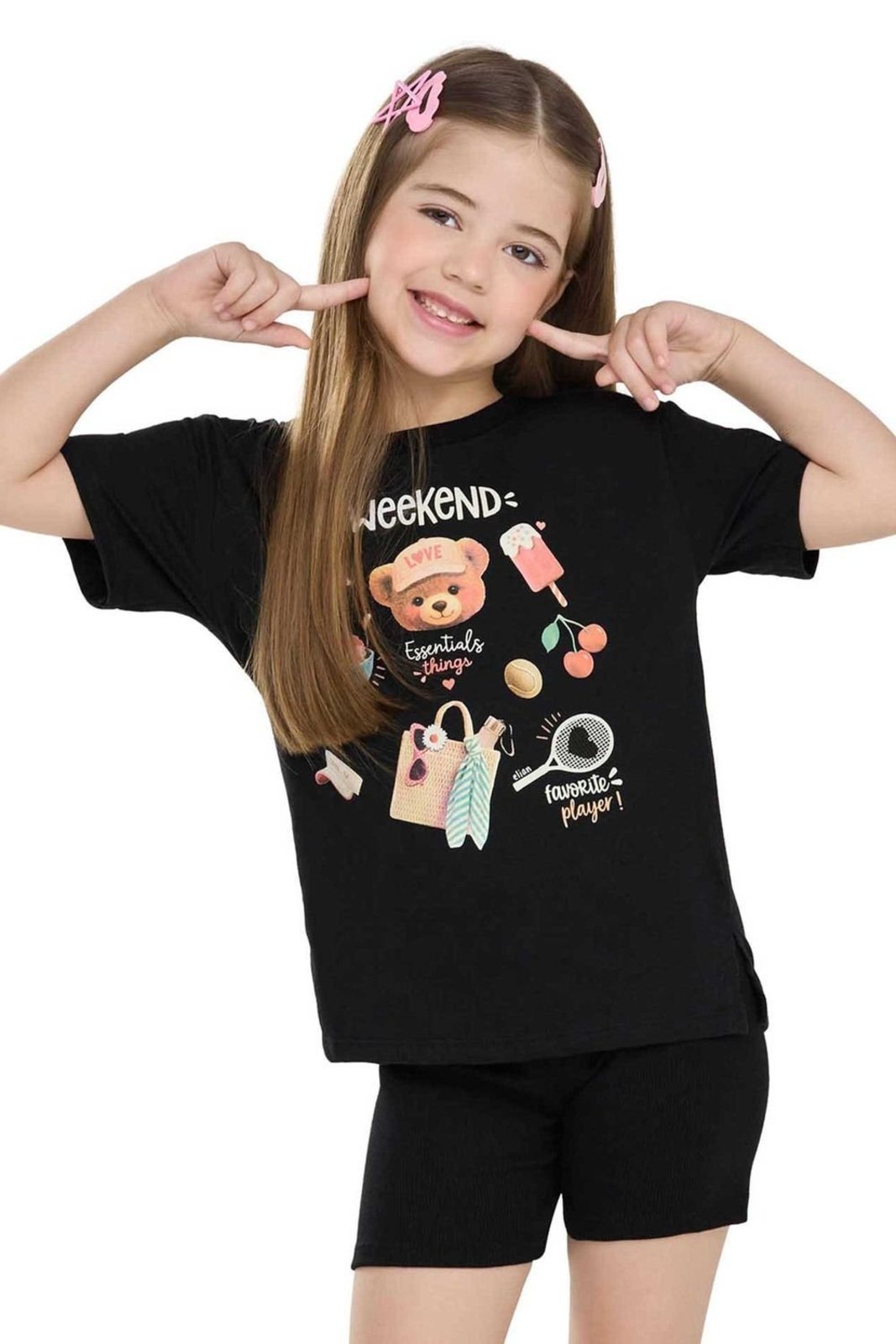 Infantil - Conjunto Curto Menina Alongado Elian Preto