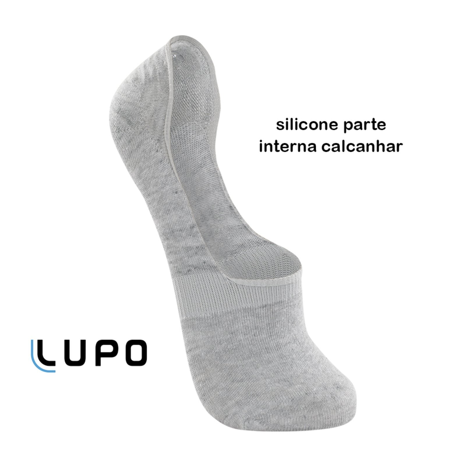 Vista 3 Kit 2 Meia Sapatinha Lupo Básica Silicone Parte Interna 0902 cinza Lupo cinza