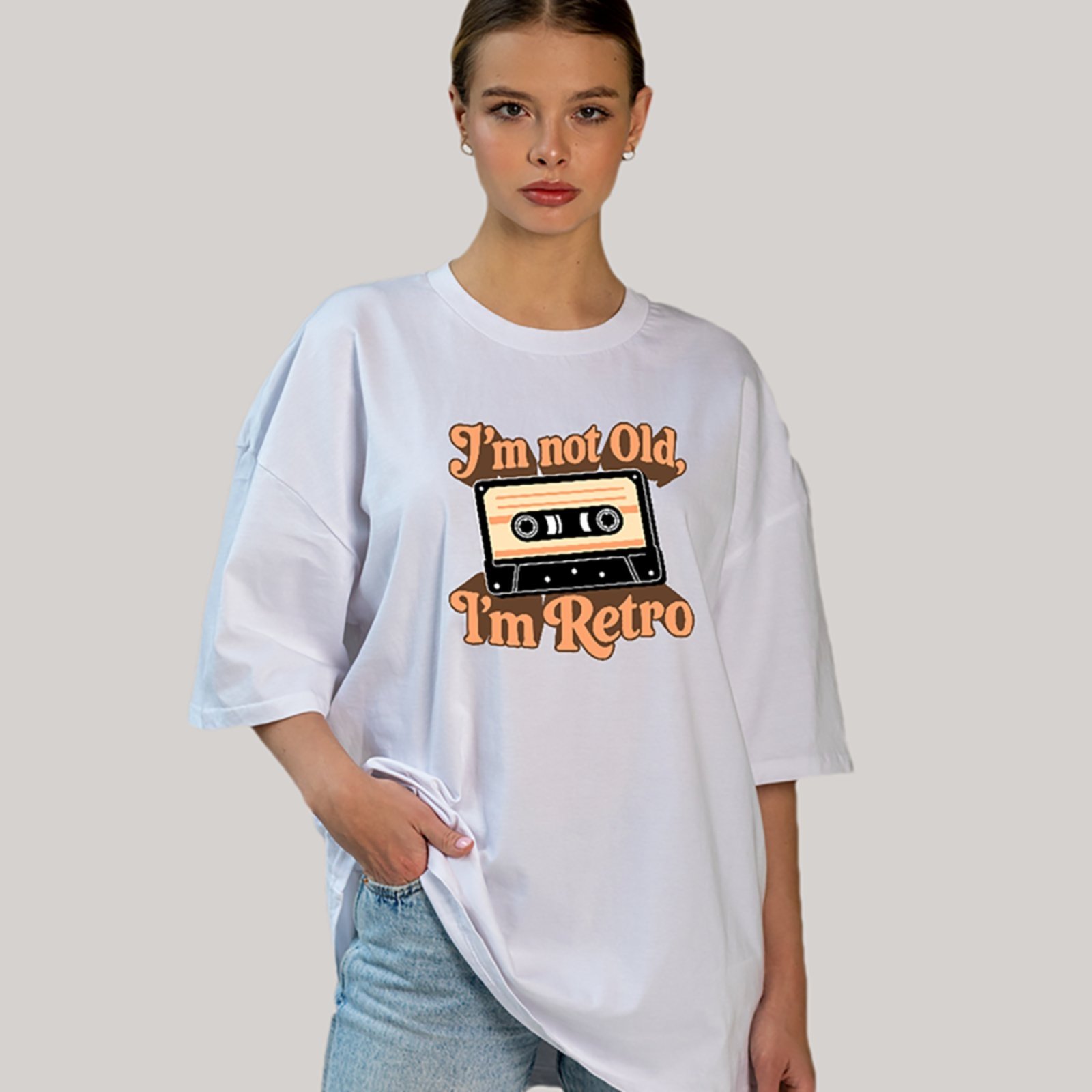 Camiseta Ousy Unissex Streetwear I’m Not Old I’m Retro Vintage Oversized Branco