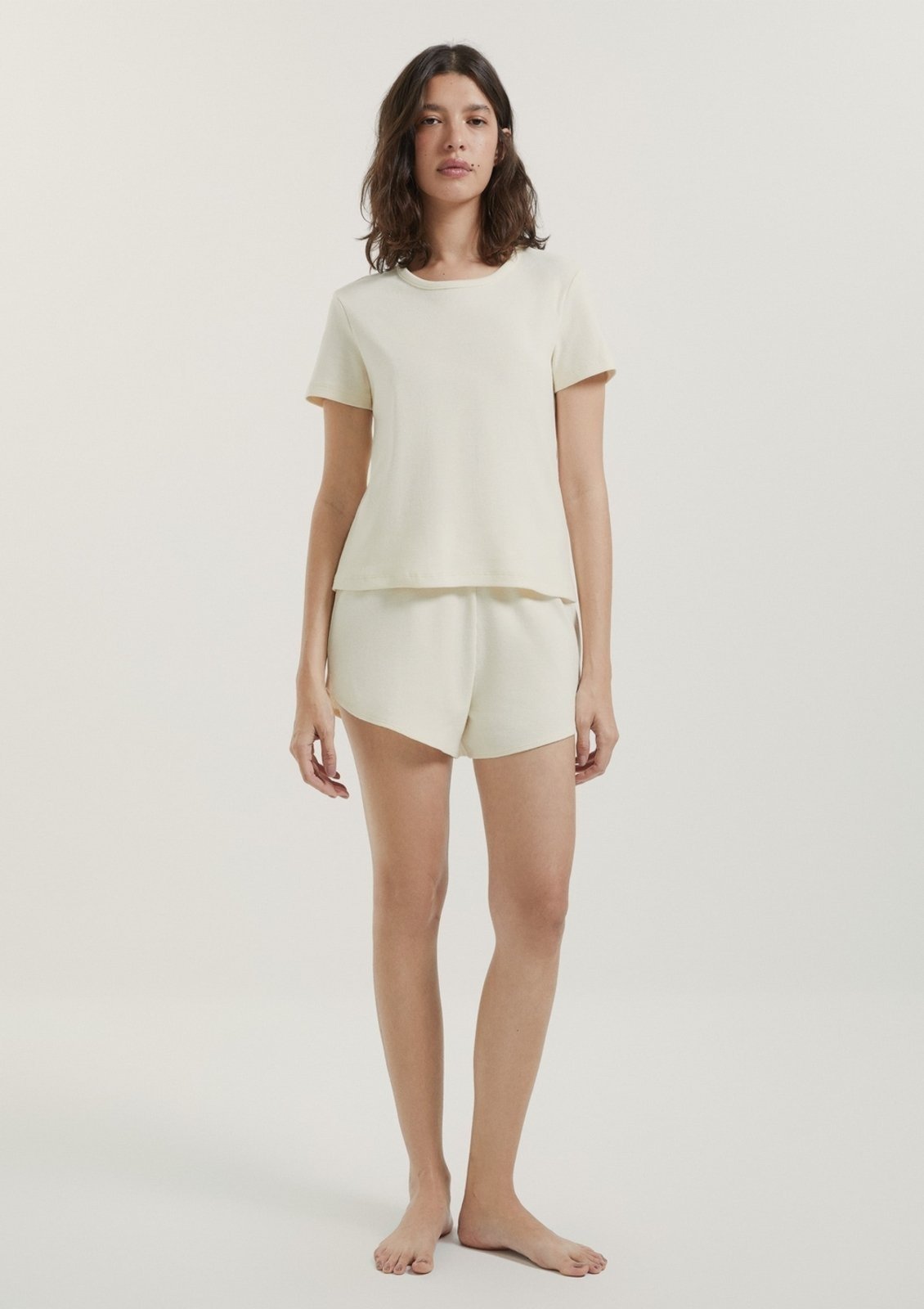 Vista 2 Pijama Curto Feminino Texturizado Hering HERING INTIMATES bege HERING INTIMATES bege