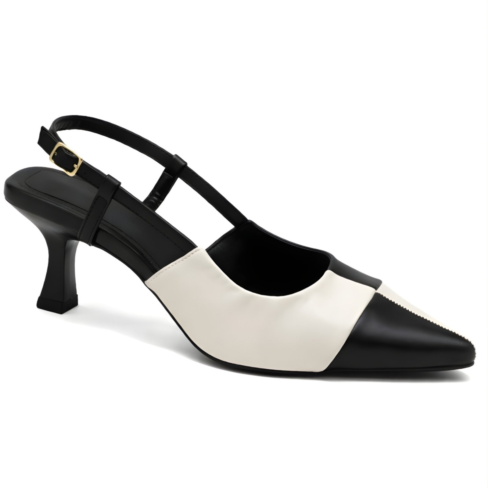 Scarpin Slingback Sete Sales Duo Preto e Branco 5601