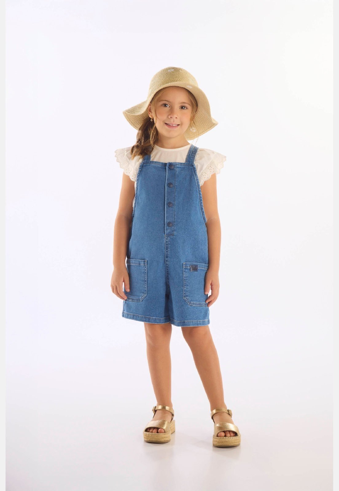 Vista 2 Infantil - Jardineira Unissex em Jeans Up Baby azul Up Baby azul