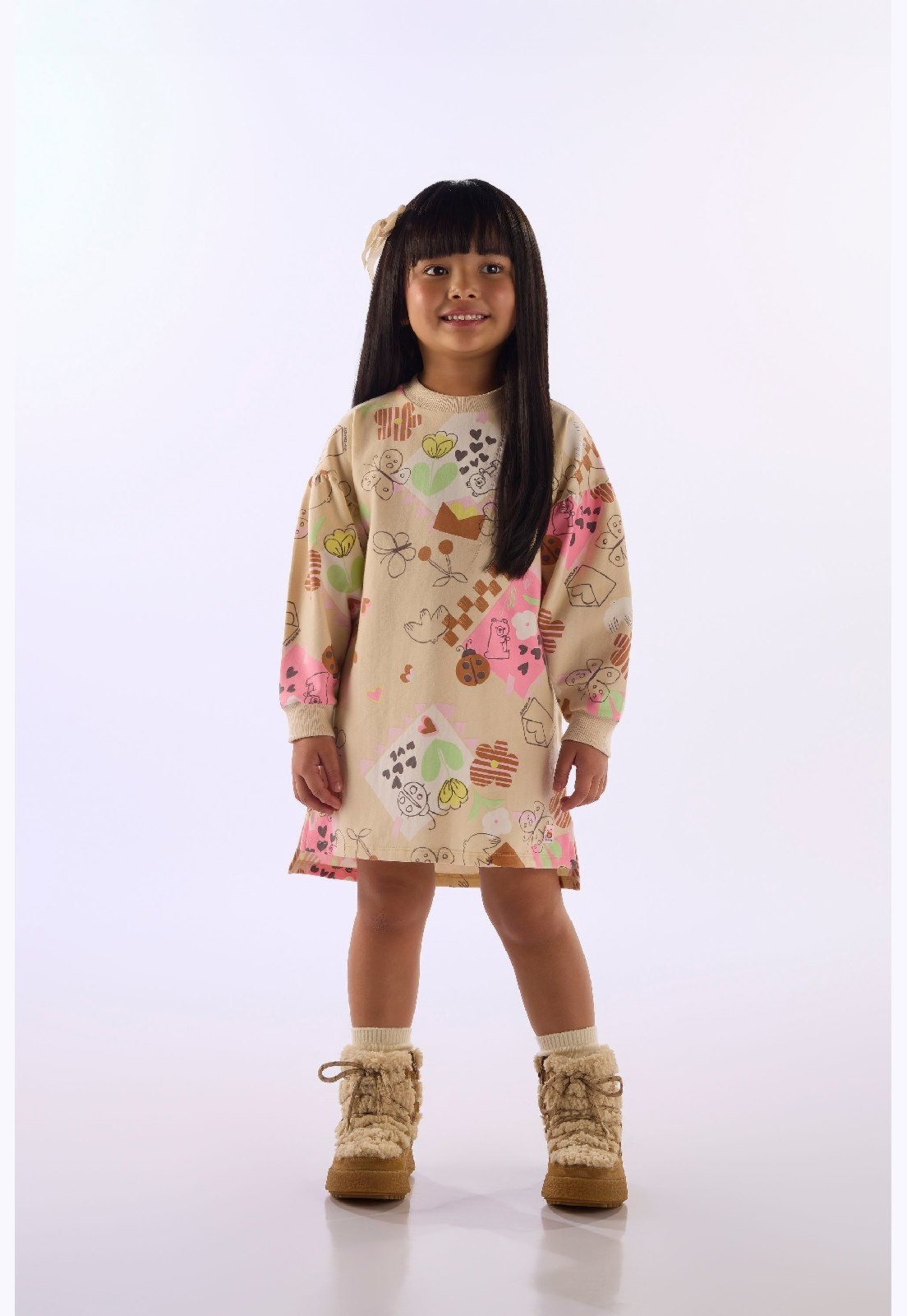 Infantil - Vestido Menina Estampa Morangos Up Baby Bege