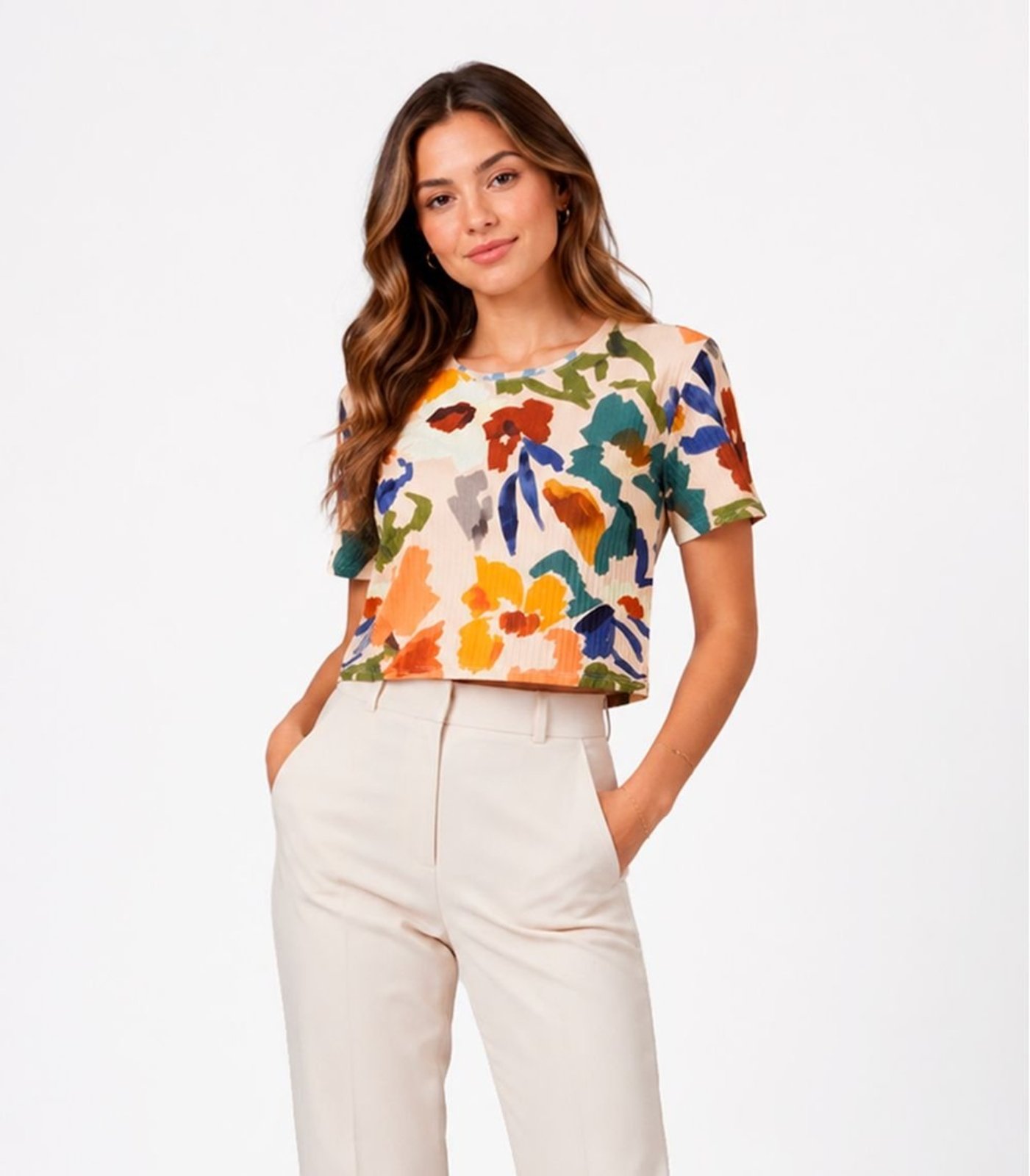 Blusa Feminina em Ribana Canelada Infinita Cor Laranja