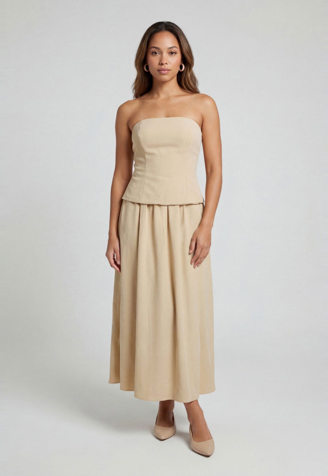 Vestido Feminino Lez a Lez Strapless Longo Poliéster Bege