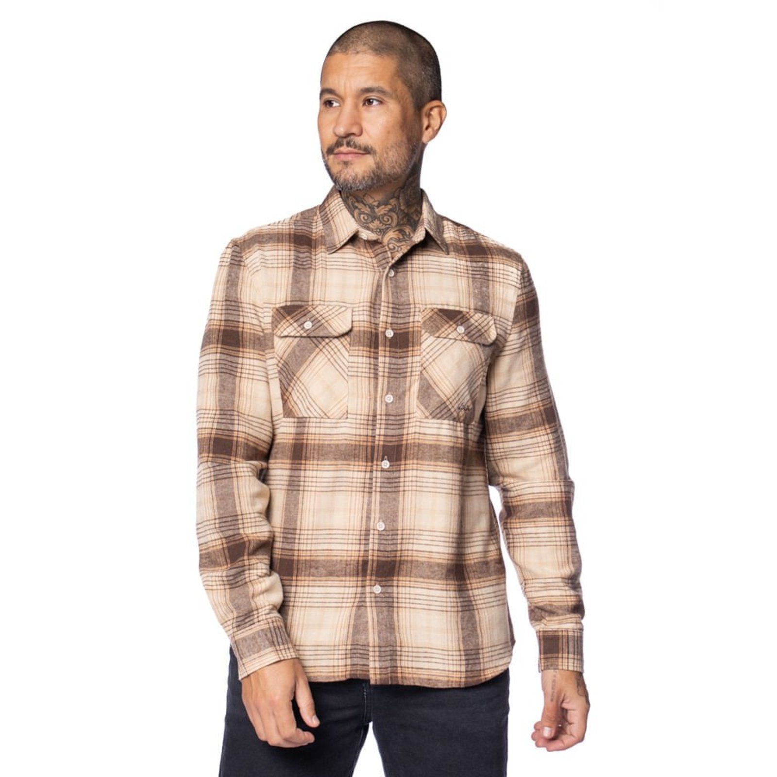 Camisa Masculina Dixie Flanelada Xadrez Bege/Marrom