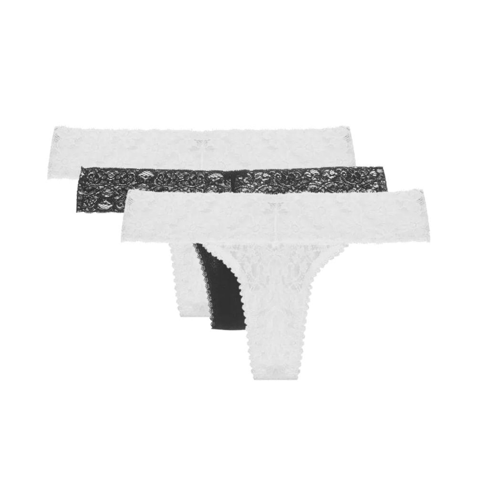 Kit 3 Calcinhas Fio Dental Sweet Lace Branco e Preto Loungerie