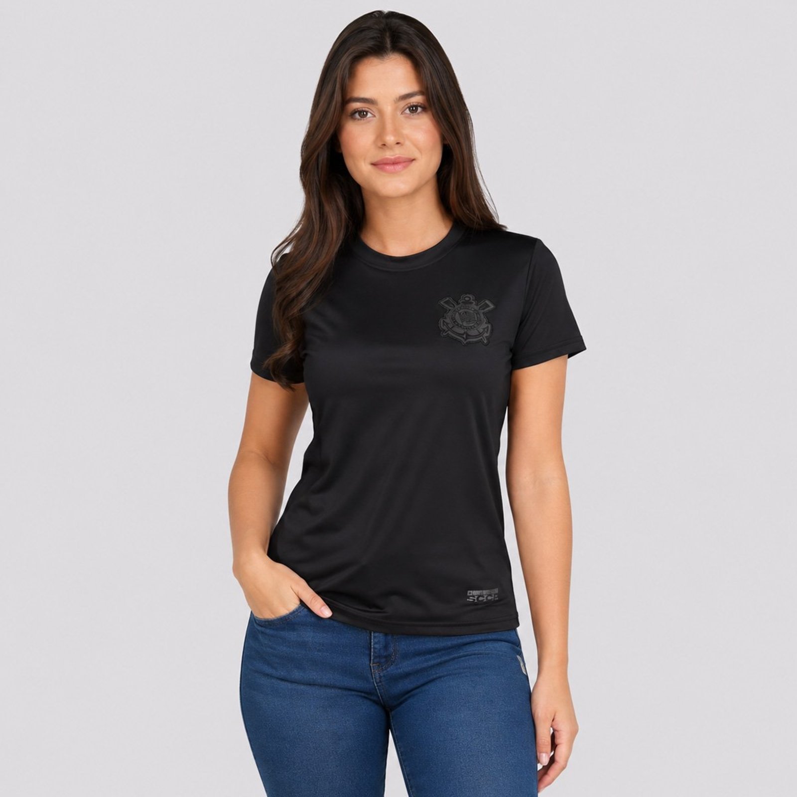 Camisa Corinthians Poliamida Brasão Feminina All Black