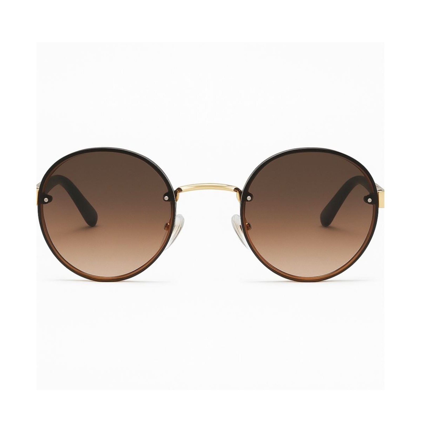 Óculos de Sol Redondo Dourado e Preto Feminino Lente Degradê Premium Marrom