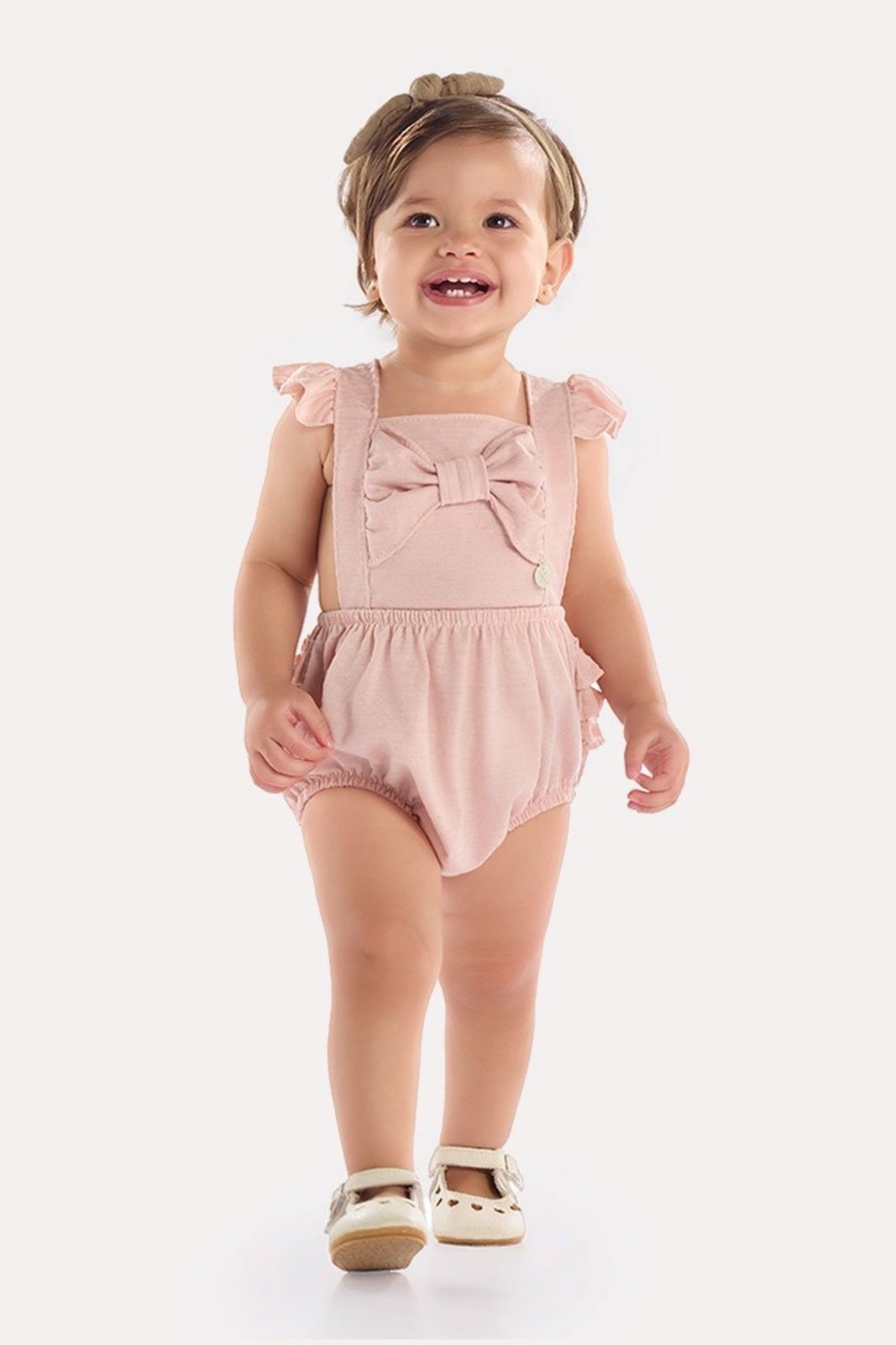 Infantil - Body Rosa em Malha com Textura Listrada