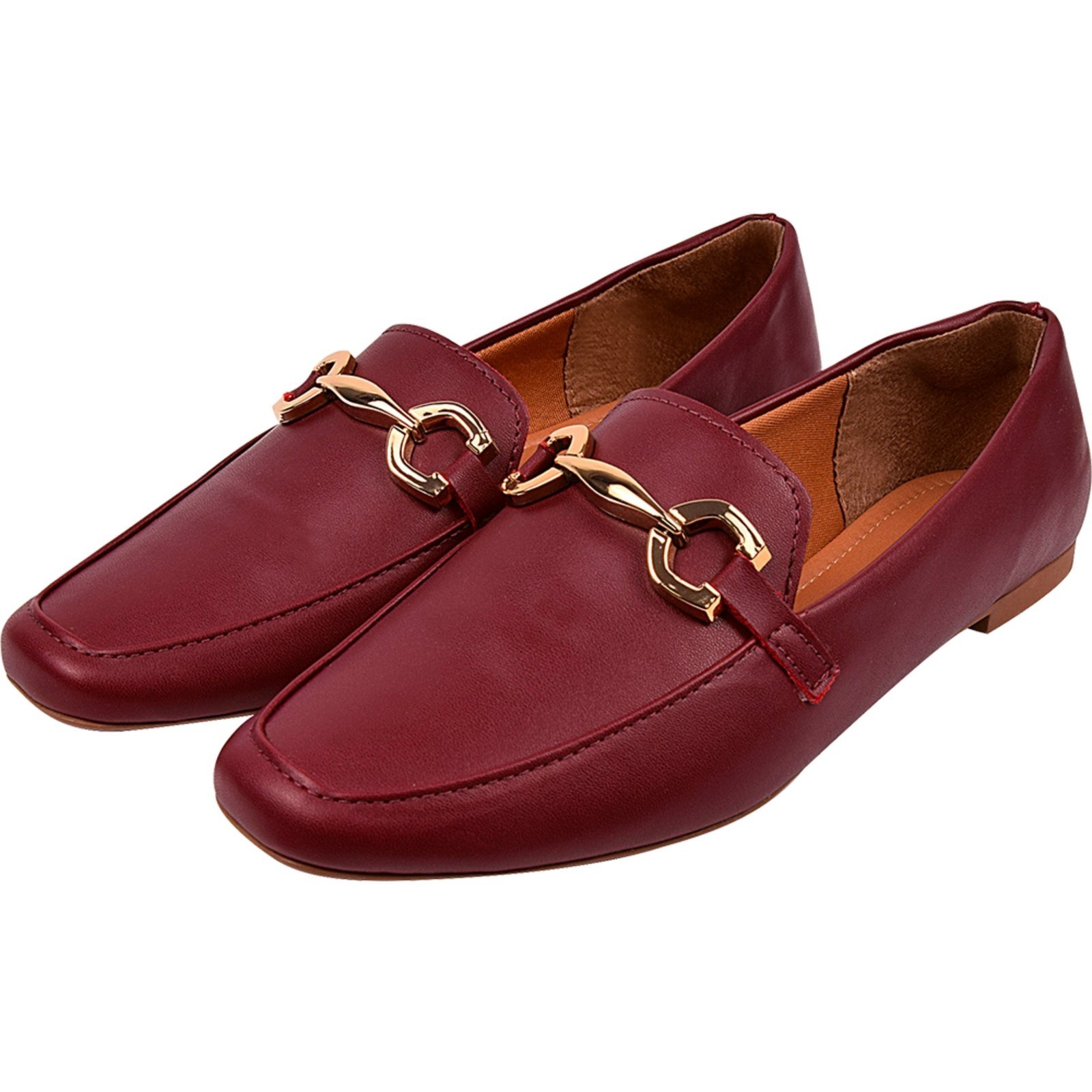 Sapato Feminino Mocassim CM Calçados Confort Bico Quadrado Santorine Marsala
