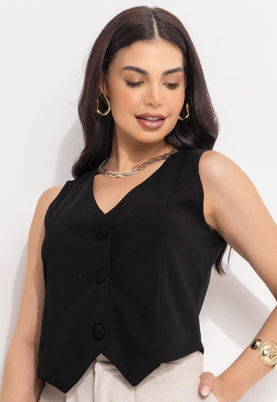 Colete Em Malha Crepe Preto Quintess