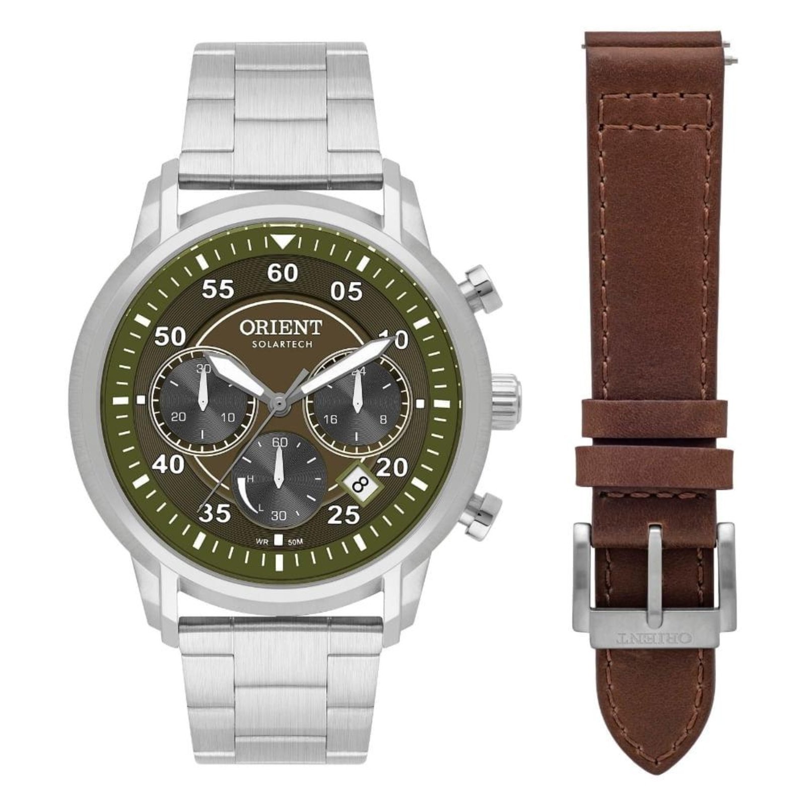 Relógio Masculino Orient Solartech Verde/Prata Pulseira Extra Exclusivo MBSSC292 E2SX Verde