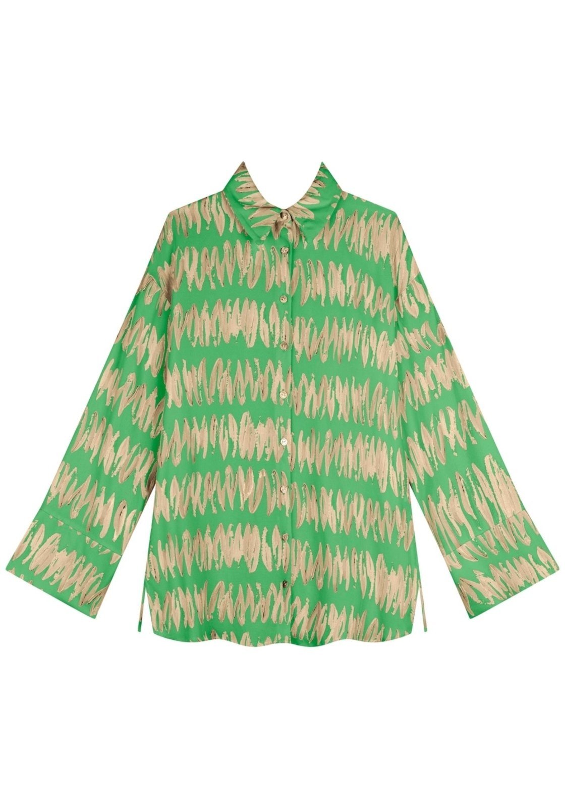 Camisa Estampada De Mangas Longas Com Aberturas Laterais