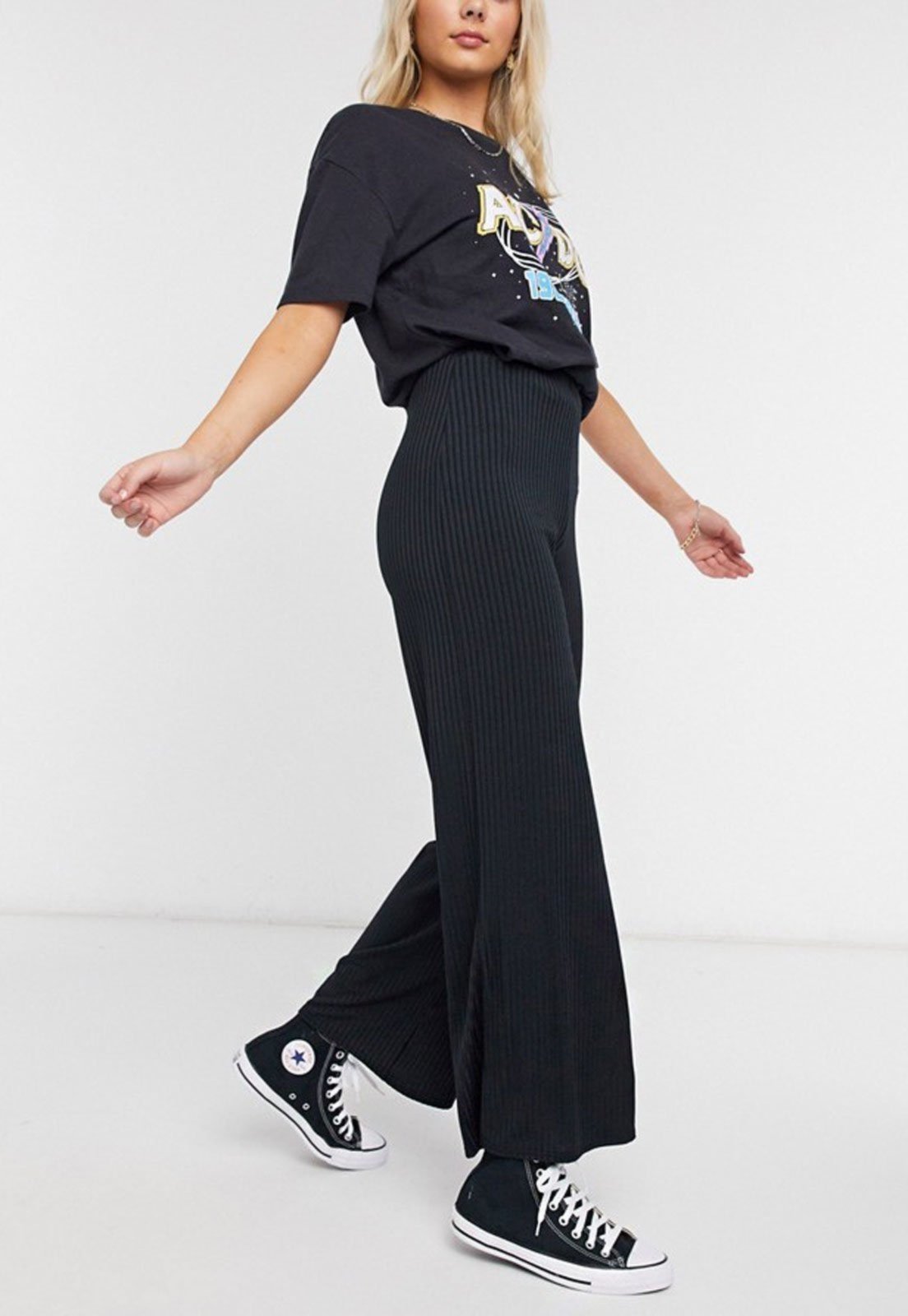 Calça Pantalona Diluxo Ribana Canelada Preta