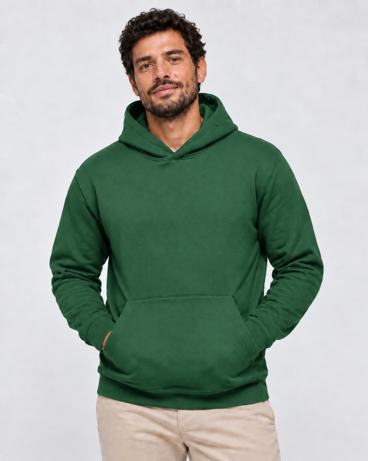 Blusa De Moletom Canguru Com Capuz E Bolsos Slim Fitness - Verde