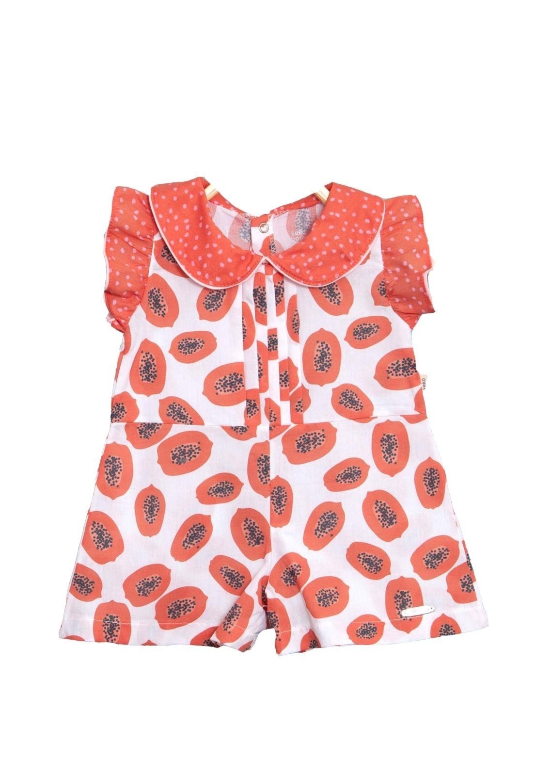 Infantil – Macaquinho Mamão Detalhes Bolotas Goiaba Keko & Beka P Vermelho