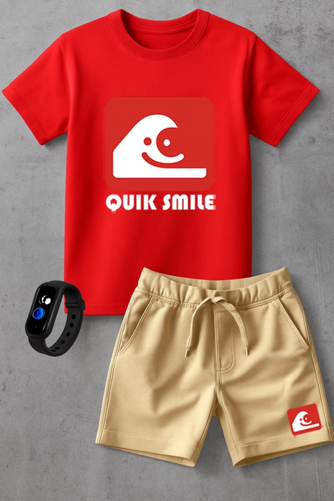 Infantil - Kit Camiseta Marca menino Urbania Algodão vermelha Short Bermuda bege menina Conjunto black promoção oferta + brinde relogio estampa quik smile estilo silver