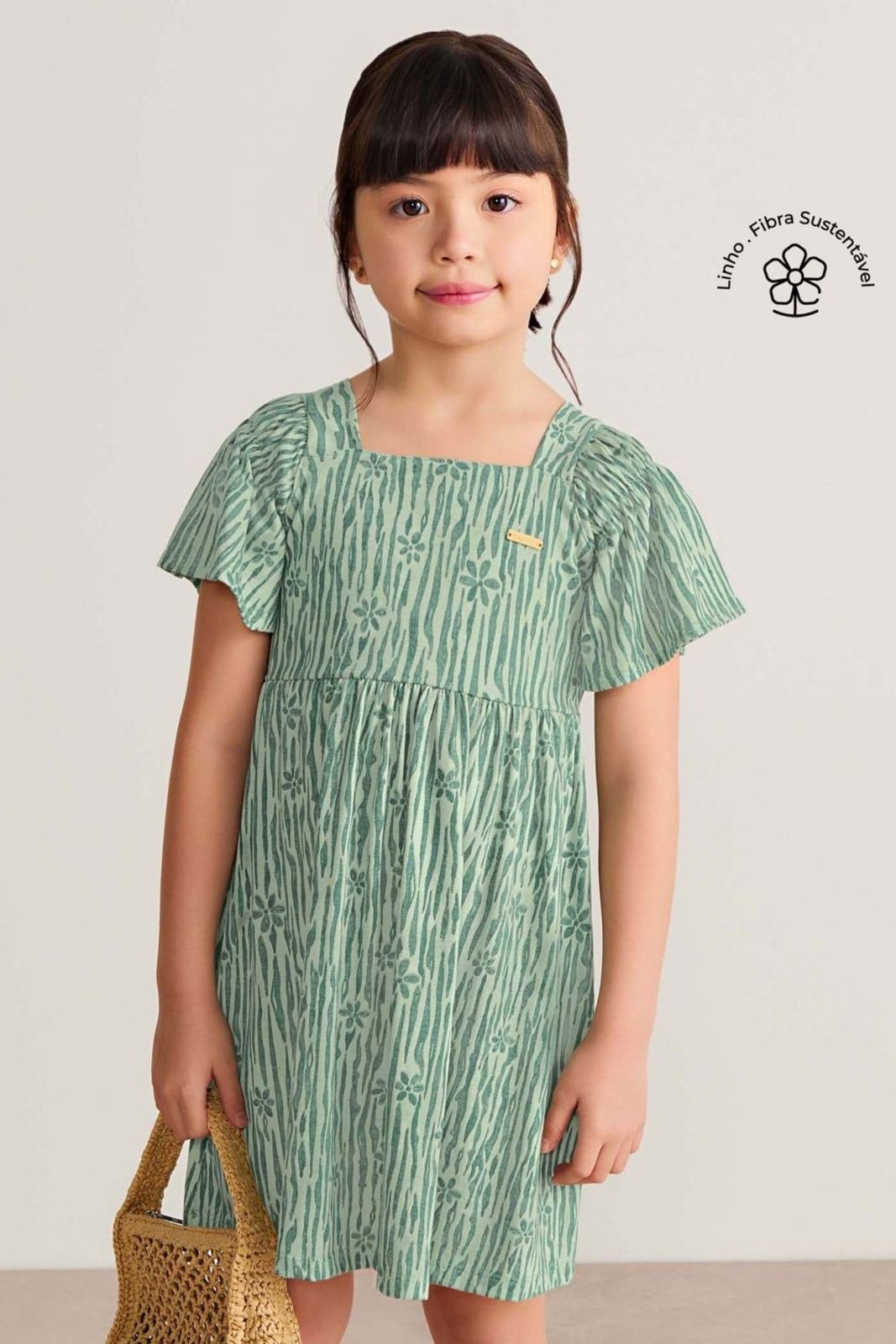 Infantil - Vestido Menina Malha Linho Flor Colorittá Verde