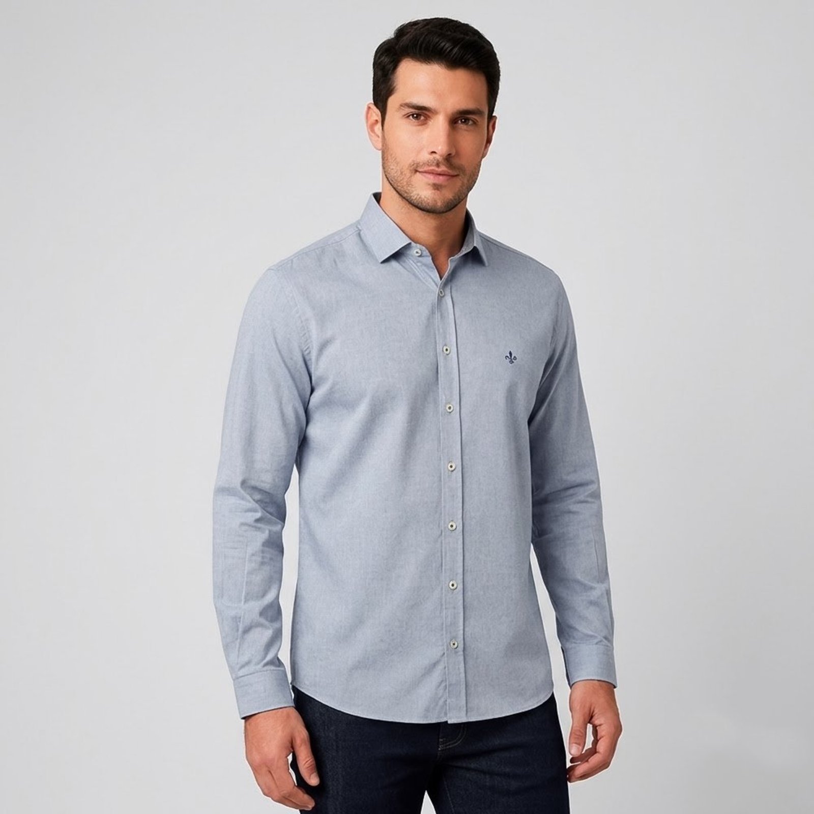 Camisa Dudalina Comfort Melange Pr27 Azul Masculino
