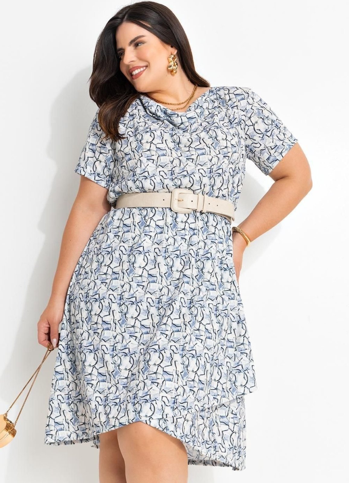 Vestido Em Jersey Acetinado Abstrato Clean Marguerite