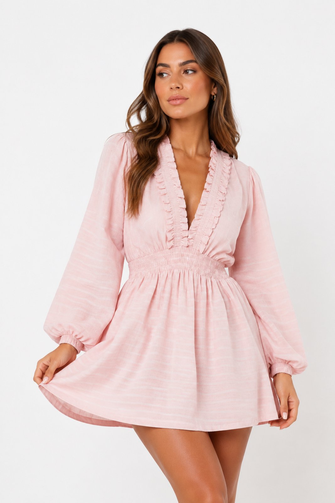 Vestido Curto D Bell Outlet Fashion Decote V Rosa Claro