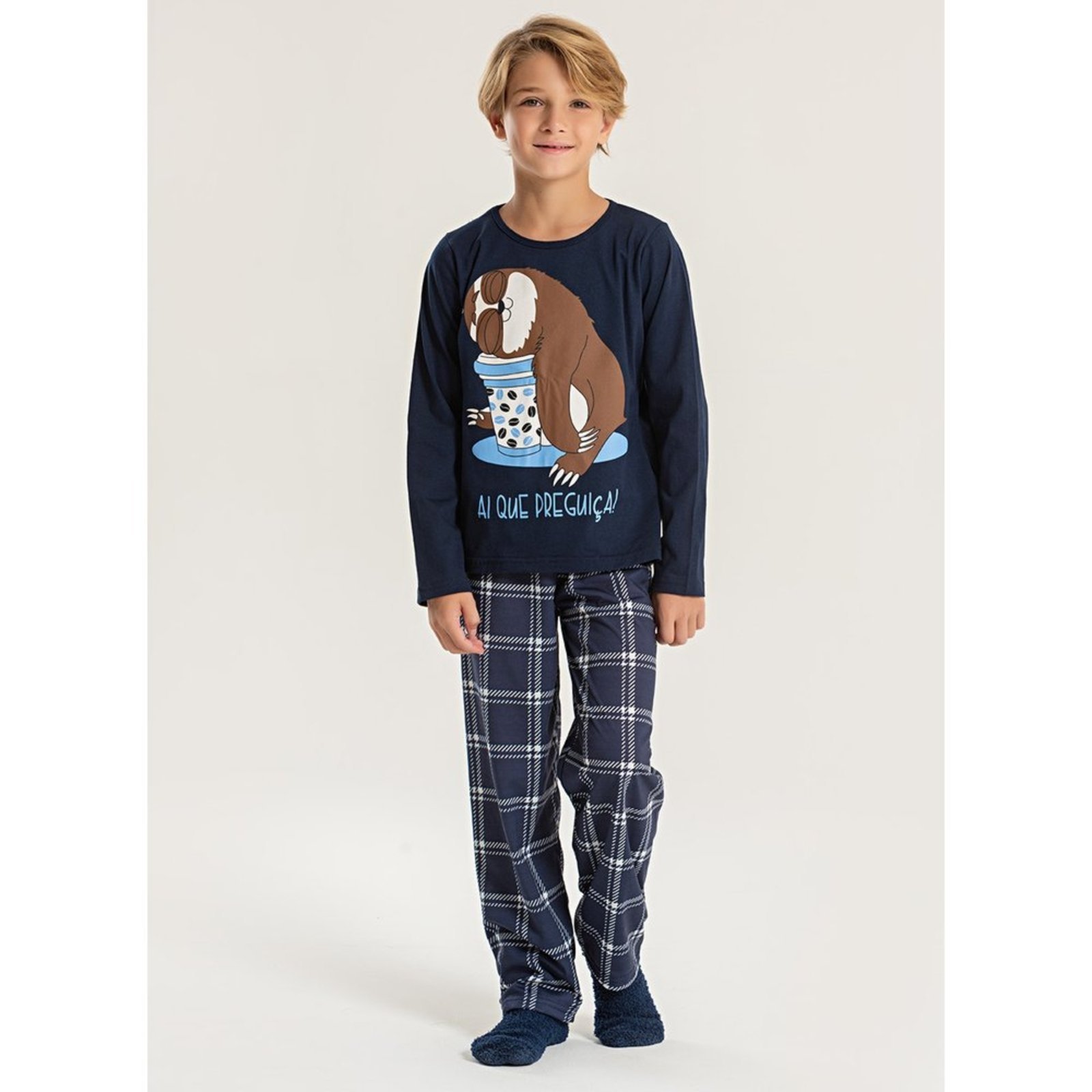 Pijama Longo Menino Marinho Blusa e Calça Preguiçando