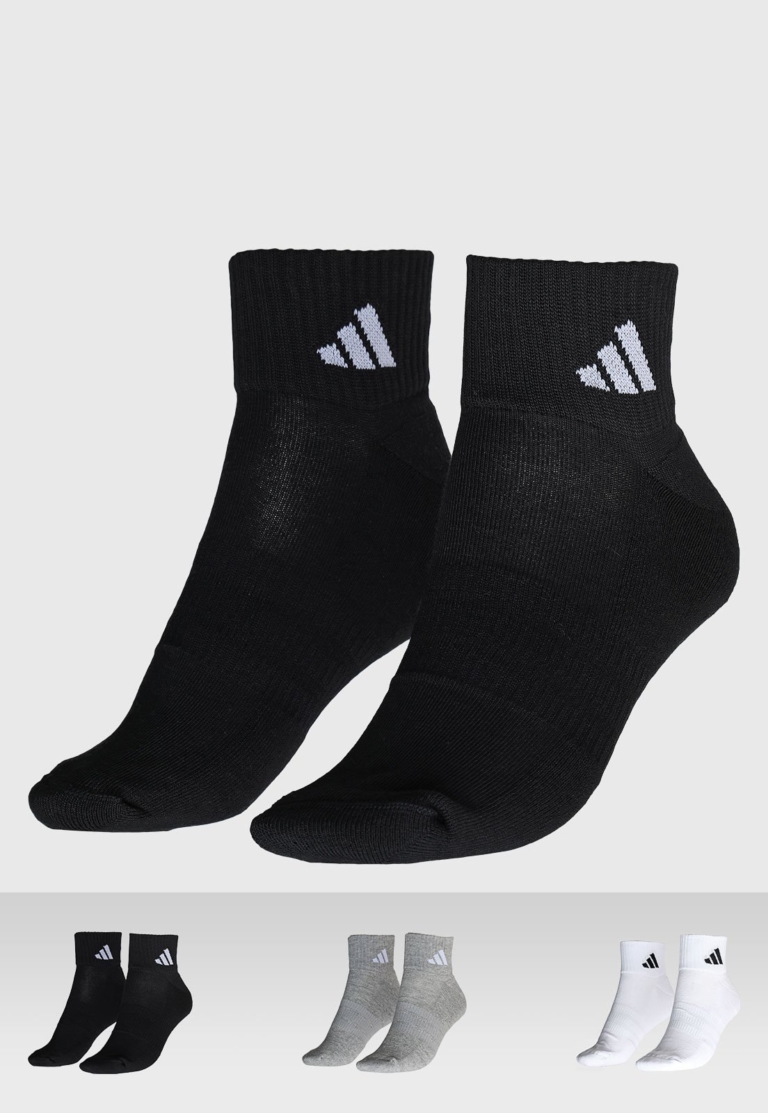 Vista 2 Kit com 3 Pares de Meia Feminina adidas Performance Cano Curto Preta preto adidas performance preto