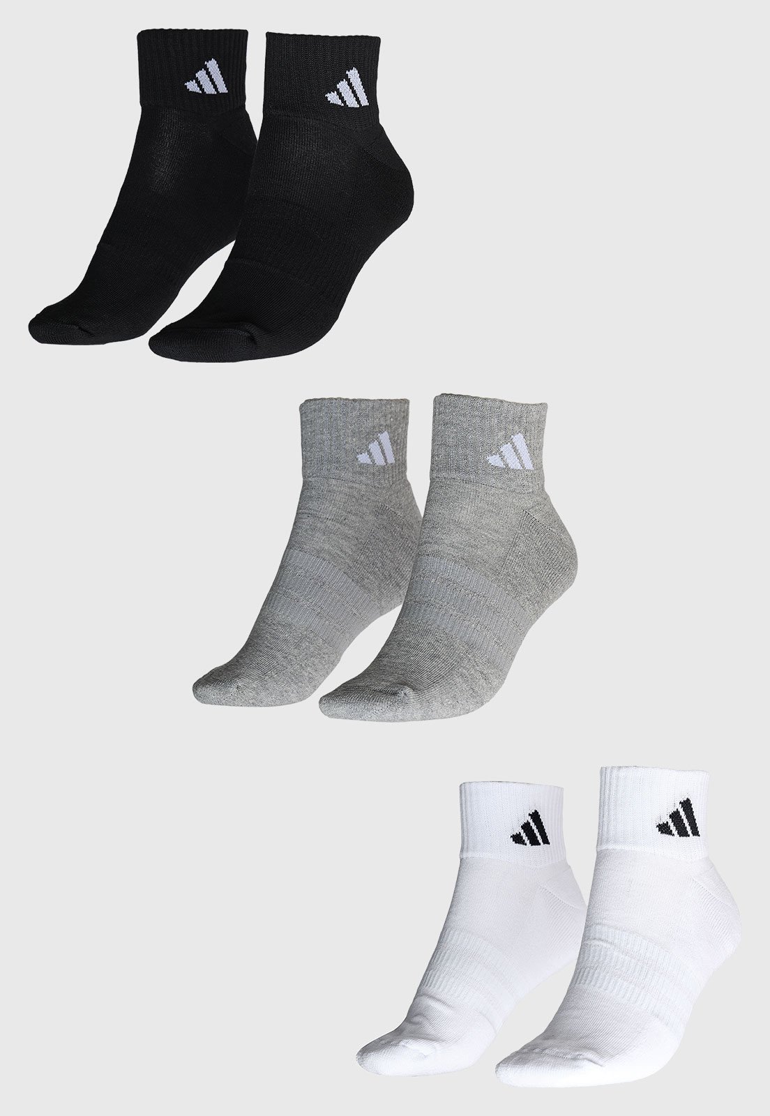 Vista 3 Kit com 3 Pares de Meia Feminina adidas Performance Cano Curto Preta preto adidas performance preto