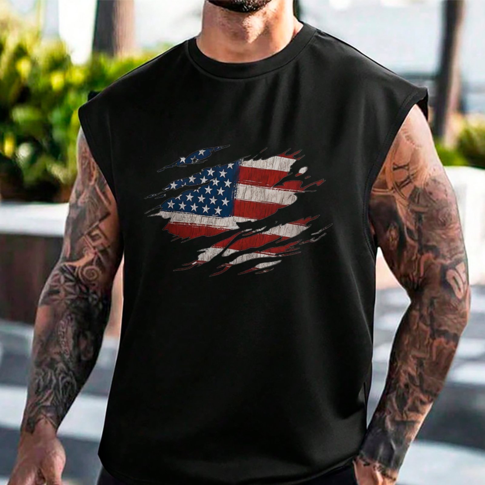 Camiseta Regata Machão Bandeira Americana Patriota Moda Urbana Preto